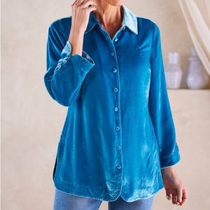 Soft Surroundings Icon Silk Velvour Poets Tunic Button Front Shirt